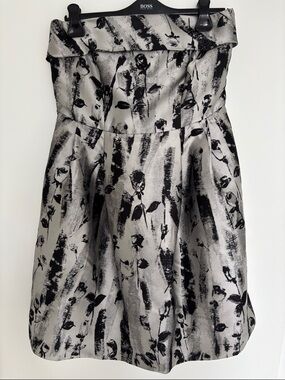 CAROLINA HERRERA Black and Silver Floral-Brush Cocktail Dress
